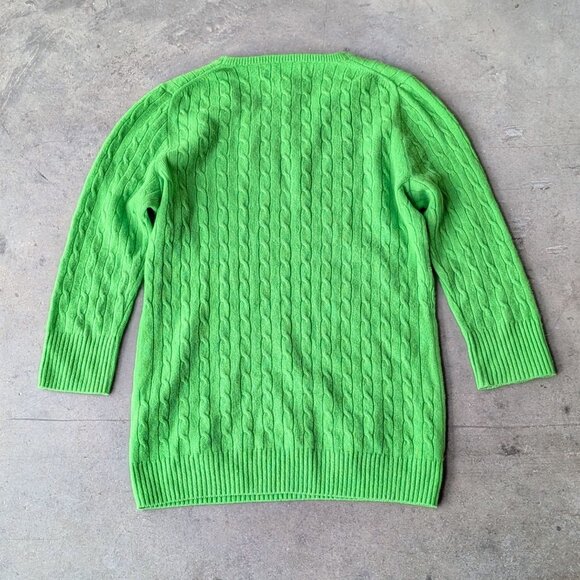 Vintage J. Crew Bright Green Cable Knit 3/4 Sleeve Cashmere Sweater small - Picture 8 of 8